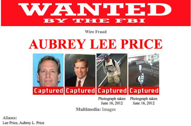 The FBI offered a reward of up to $20,000 for information leading to the arrest of Aubrey Lee Price. Photo: FBI.