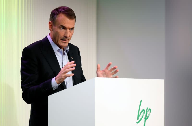 BP's new Chief Executive Bernard Looney gives a speech in central London