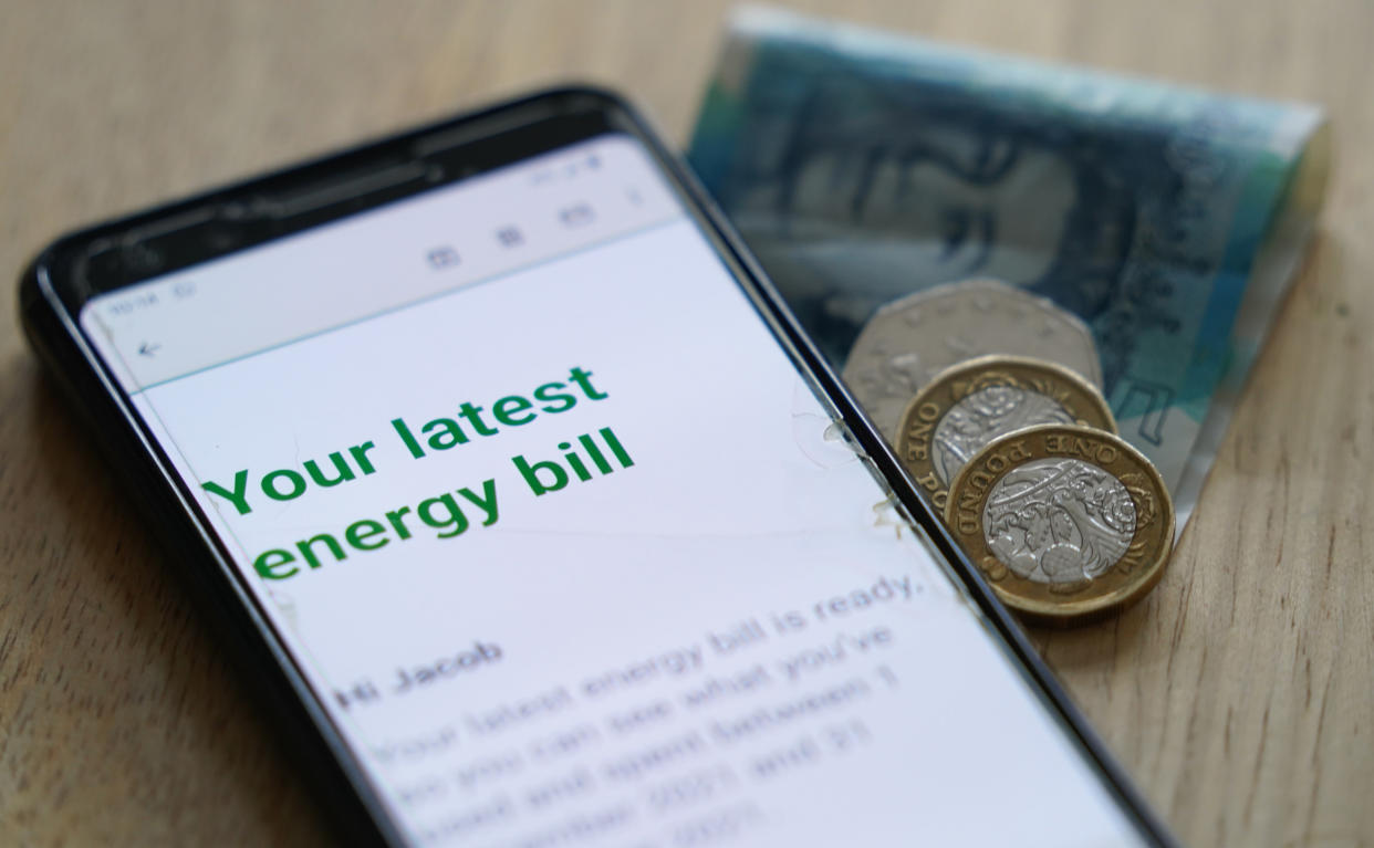 File photo dated 03/02/22 of an online energy bill, as the biggest jump in domestic energy bills in living memory has come into effect as charities warn that 2.5 million more households are set to fall into 