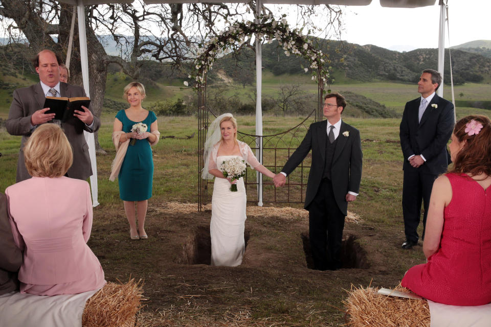 Michael Scott took over as Dwight Schrute's best man for his wedding to Angela Martin. (Photo: NBC via Getty Images)