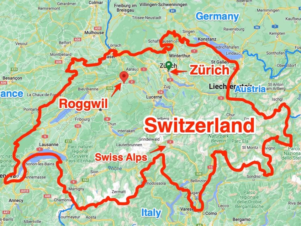 A map of Switzerland shows where Roggwil and Zürich are located.