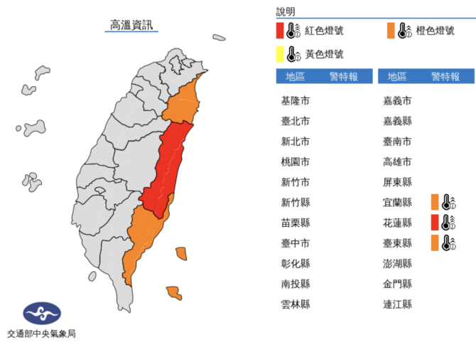 氣象局發布高溫資訊。(圖/中央氣象局)