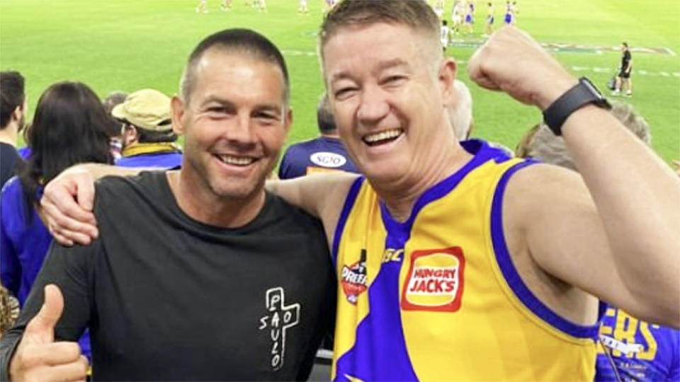 Ben Cousins, pictured here posing for photos at a West Coast Eagles game. 