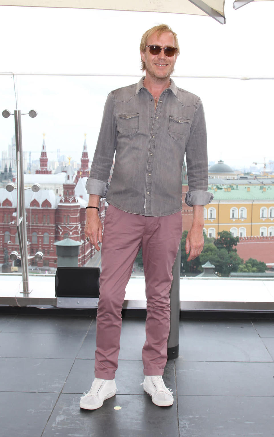 Rhys Ifans poses for photo on the roof of Ritz Carlton hotel before 'The Amazing Spider-Man' premiere on June 15, 2012 in Moscow, Russia.