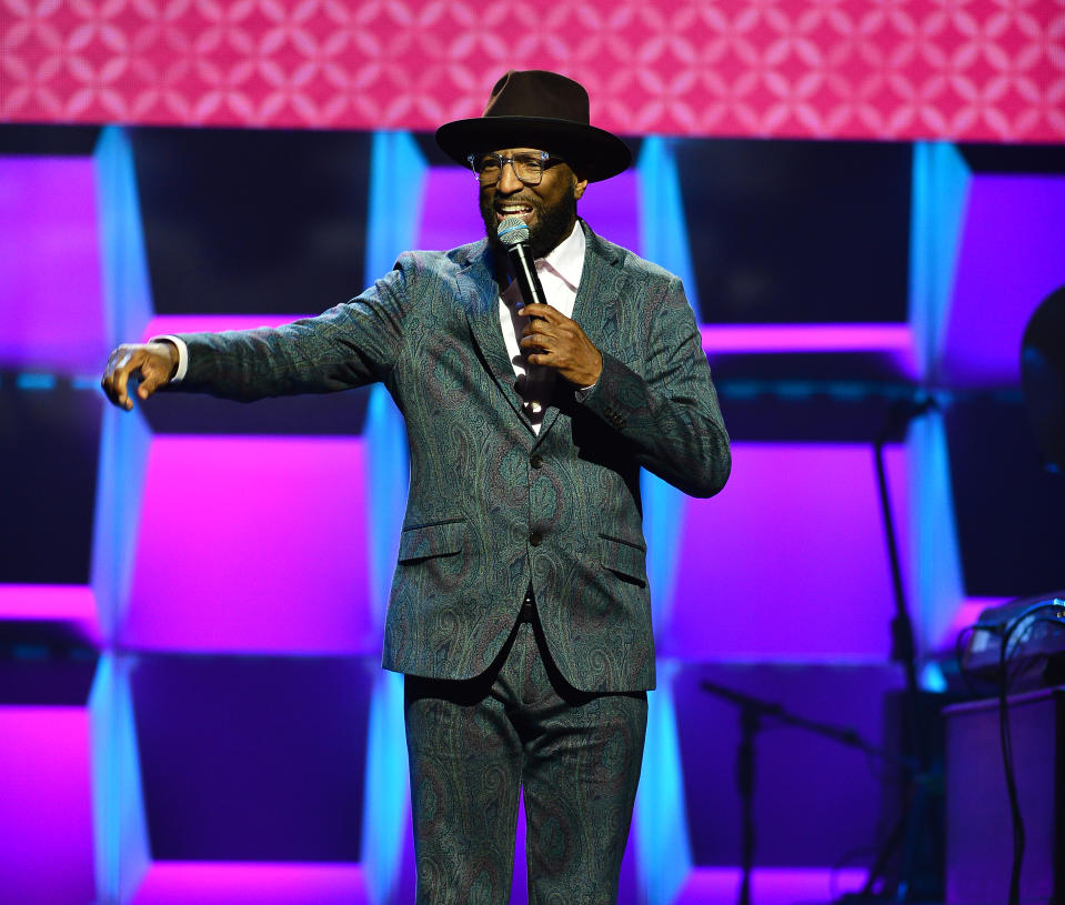 Rickey Smiley on stage at the 21st Annual Super Bowl Gospel Celebration in Miami Florida.