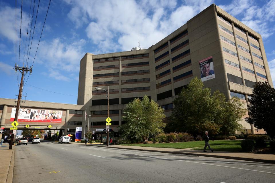 The University of Louisville Hospital is seen in downtown Louisville.