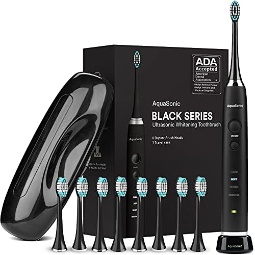 AquaSonic Black Series Ultra Whitening Toothbrush with 8 Brush Heads & Travel Case