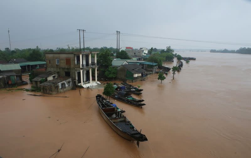 A flooded village is seen in Quang Tri province