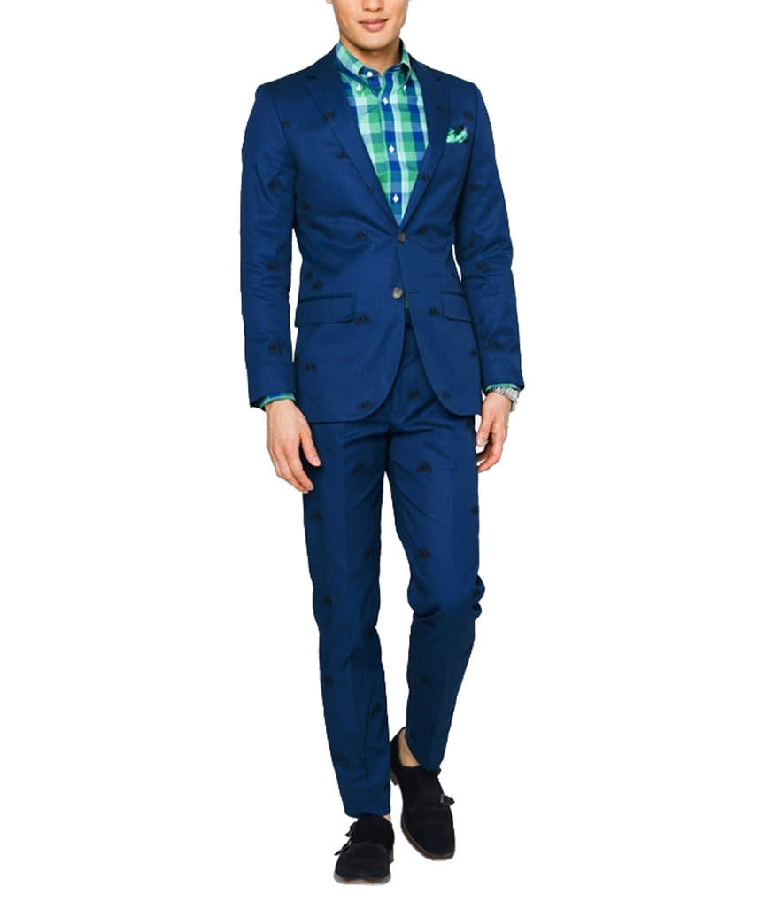 Indochino Navy Bike Embroidered Stretch Cotton Suit