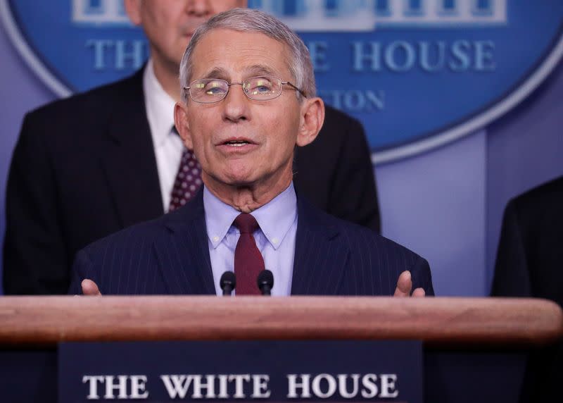 Director of National Institutes of Health Infectious Disease Fauci addresses White House briefing on coronavirus in Washington