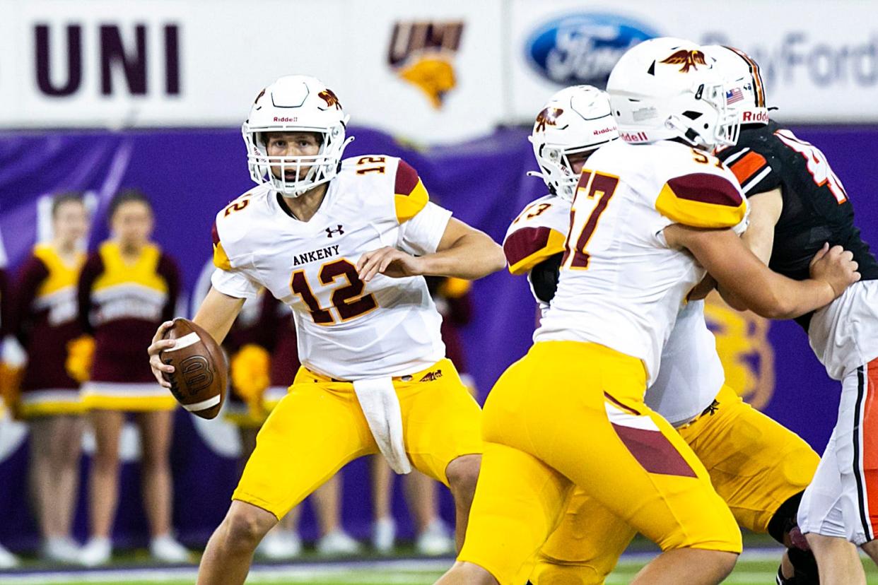 Quarterback JJ Kohl (12) and the Ankeny Hawks are the top-ranked team in Class 5A in the Des Moines Register's preseason football rankings.