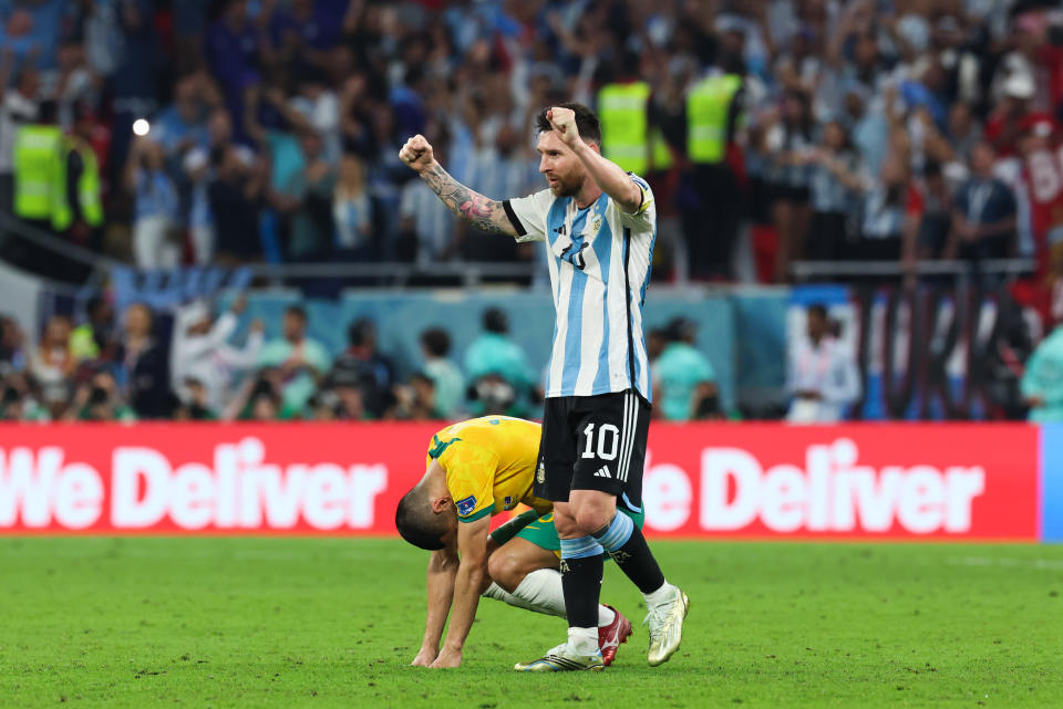 Lionel Messi in action for Argentina against the Socceroos.