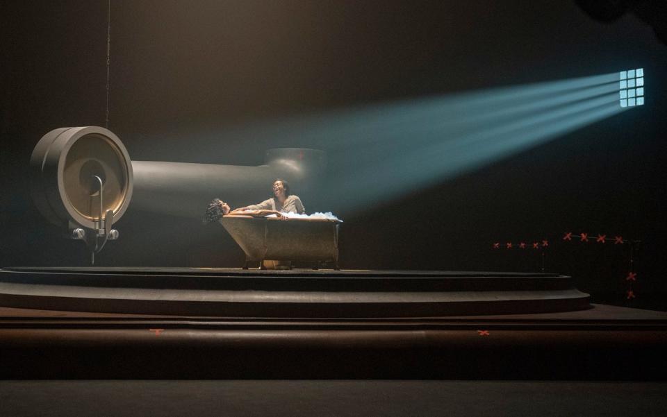 Fantasia Borino as Celie and Taraji P. Henson as Shug Avery in an intimate scene