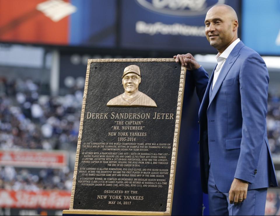 No Yankee will ever wear No. 2 again after Derek Jeter's induction to Monument Park at Yankee Stadium. (AP Photo/Kathy Willens, Pool)