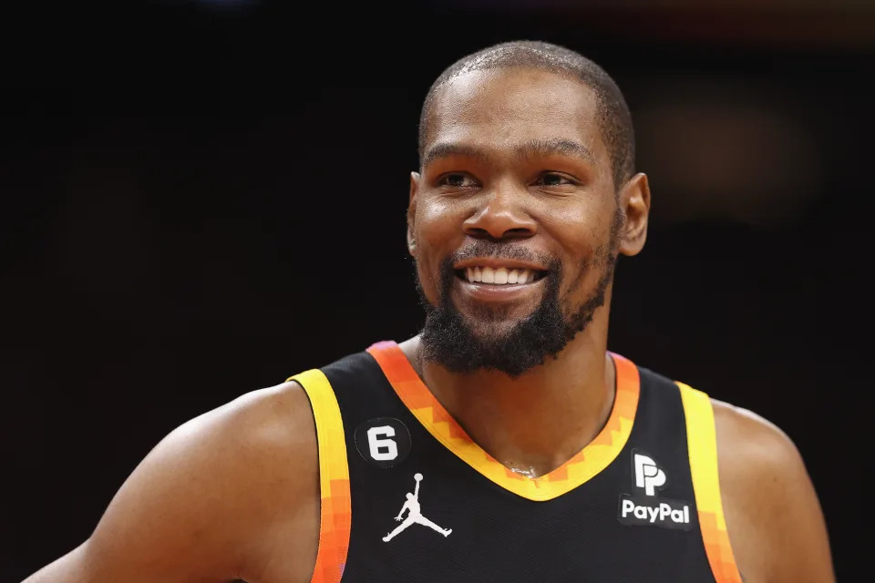 Kevin Durant enters Year 17 with no major injury lingering and no drama following him, as much at peace as he can be in the NBA. (Photo by Christian Petersen/Getty Images)