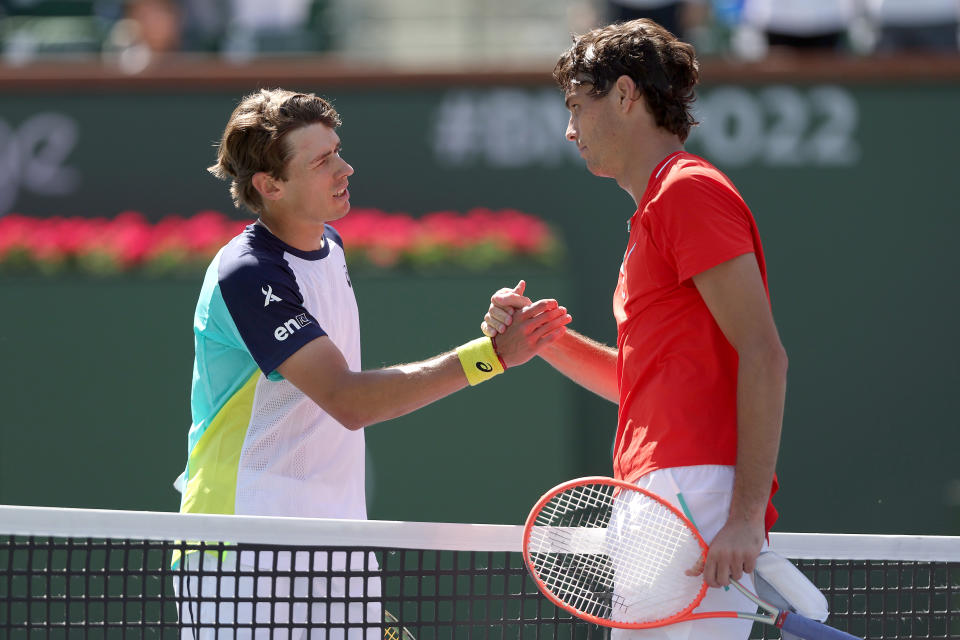 Alex de Minaur, pictured here congratulating Taylor Fritz after their match at Indian Wells.