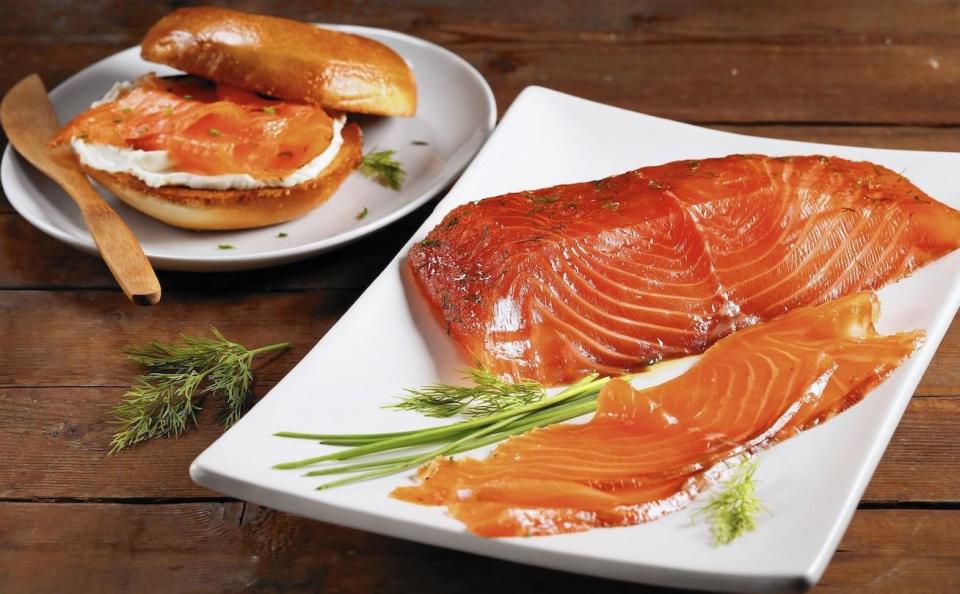 <p>If up for a more savory latke or levivot topping than applesauce, consider spicing a 1-pound center-cut salmon fillet with brown sugar, black pepper, dill, lemon and kosher salt. Allow the fillet to chill for two days. This salmon dish called gravlax can be served on top of any potato cake or bagel. </p> <p><a href="https://www.thedailymeal.com/gravlax-0-recipe?referrer=yahoo&category=beauty_food&include_utm=1&utm_medium=referral&utm_source=yahoo&utm_campaign=feed" rel="nofollow noopener" target="_blank" data-ylk="slk:For the Gravlax recipe, click here.;elm:context_link;itc:0;sec:content-canvas" class="link ">For the Gravlax recipe, click here. </a></p>