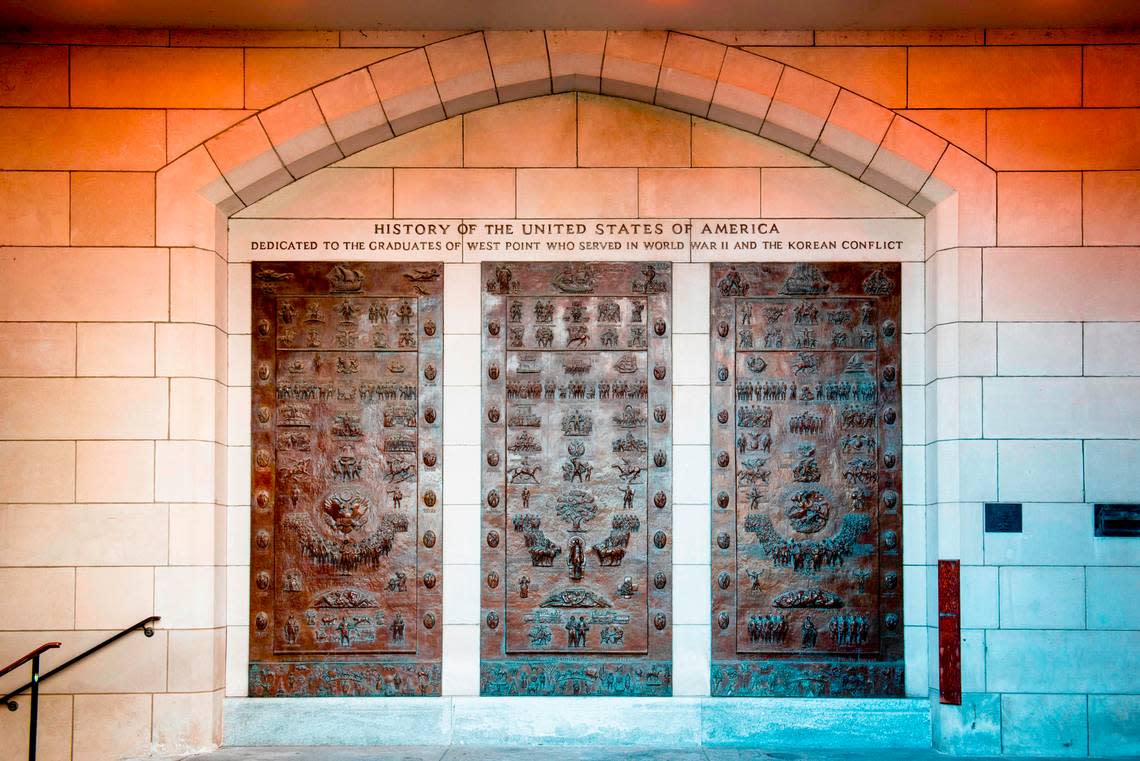 This provided photo shows the full triptych on display at West Point.