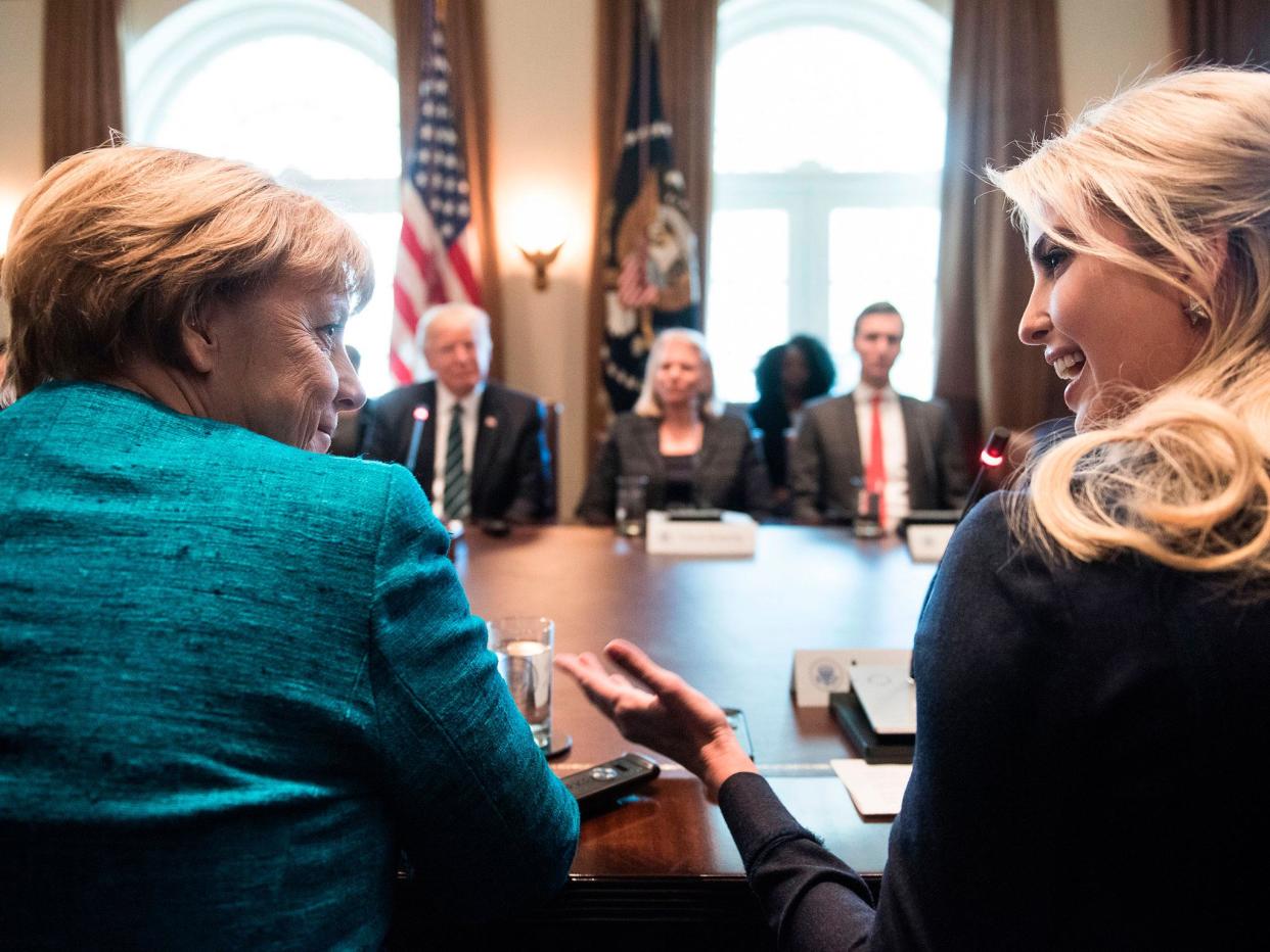 Angela Merkel and Ivanka Trump in the Cabinet Room on 17 March, 2017: Brendan Smialowski/AFP/Getty