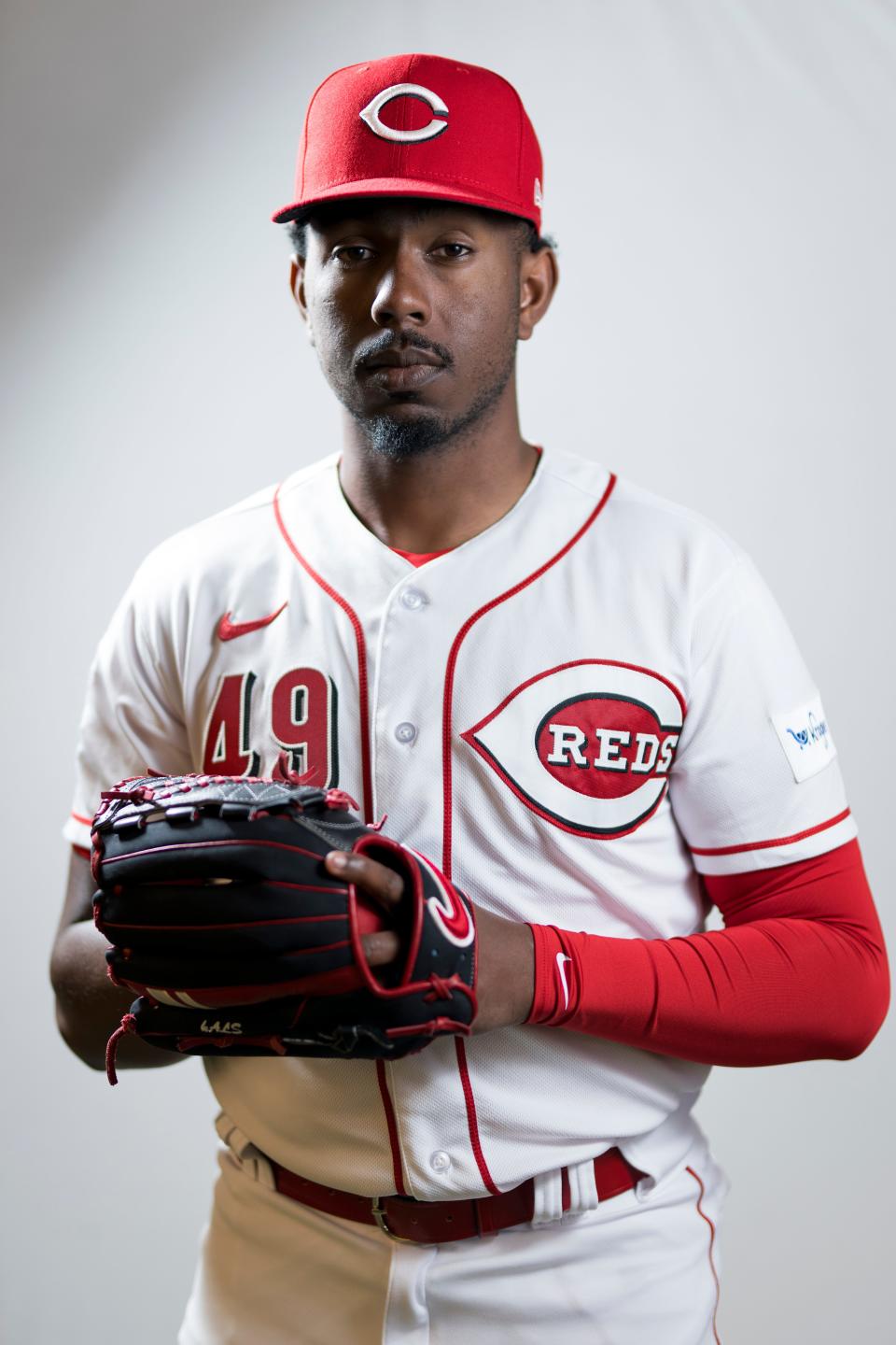 Cincinnati Reds starting pitcher Justin Dunn poses for the annual picture day photo at the Cincinnati Reds Player Development Complex. He continues to be impacted by a shoulder injury that has plagued him since 2021.