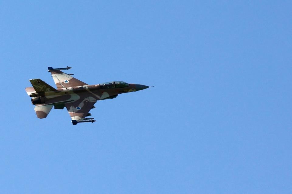 An Israeli F-16I fighter flew over the border area with south Lebanon on March 12, 2024.