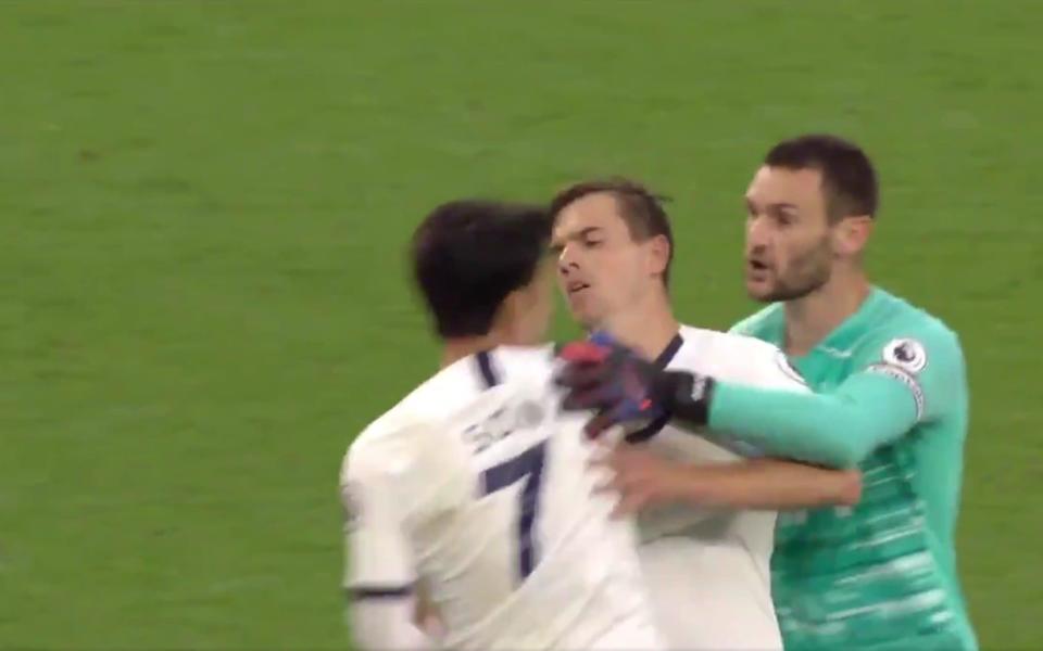 Hugo Lloris was angry at Son's failure to close down an Everton attack and they argued on the half time whistle - Sky Sports