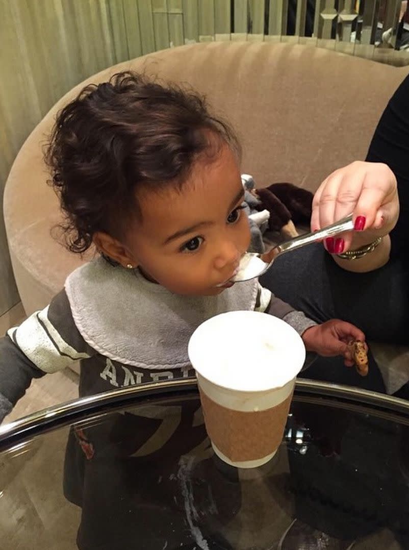 "1st hot chocolate! #AuntiesSpoilingHer"