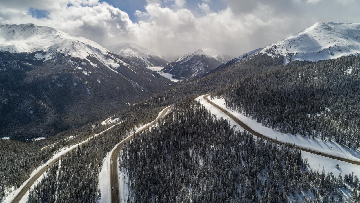  Berthoud Pass, winding highway in the Rocky Mountains. 