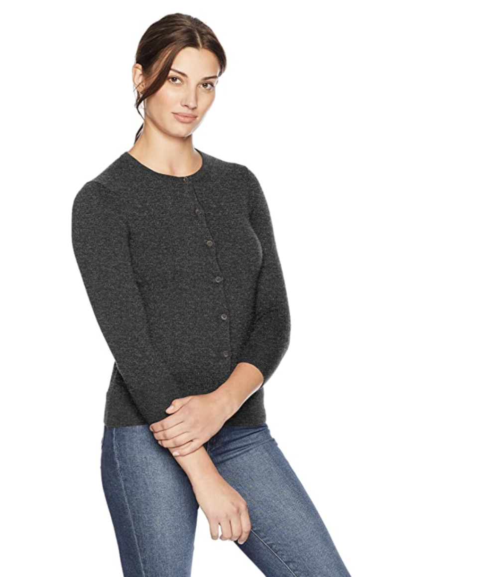 Lark & Ro Women's Three Quarter Sleeve Crewneck Cashmere Cardigan (Photo: Amazon)