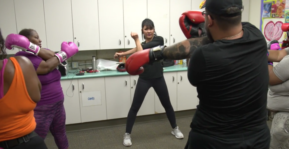 Mia St. John teaches boxing to the homeless in Palm Springs, California. (Yahoo Sports)