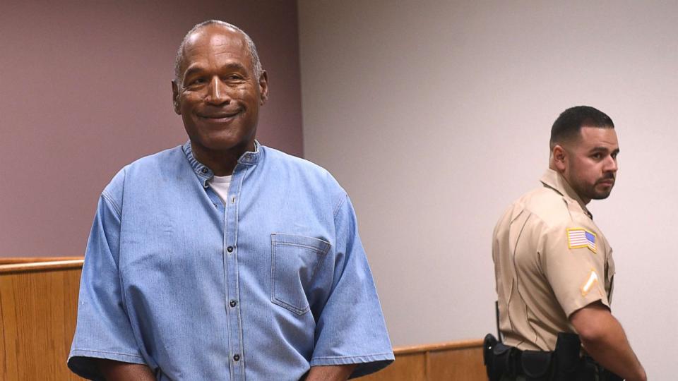 PHOTO: In this July 20, 2017, file photo, former NFL football star O.J. Simpson enters for his parole hearing at the Lovelock Correctional Center in Lovelock, Nevada. (Jason Bean/The Reno Gazette-Journal via AP)