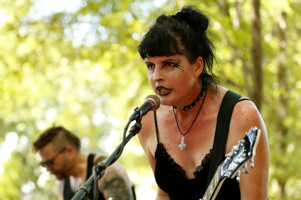 Tears for the Dying perform at Athens Pride at the Lay Park Community Center in Athens in 2022. Lead vocalist and guitarist Adria Stembridge hosts Goth/Punk Karaoke nights at Buvez in Athens, Ga. Sept. through Dec. 2023.