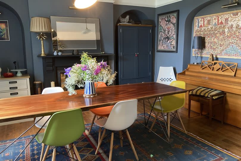 In the dining room are Sian's favourite items - a table made by her best friend and her grandfather's piano