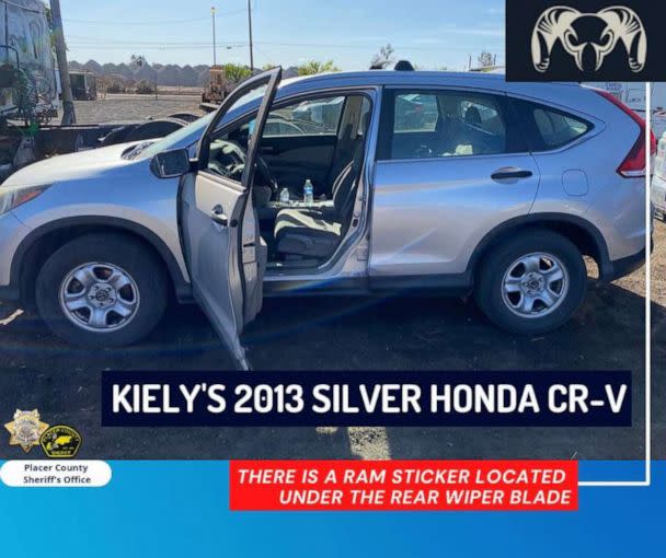 PHOTO: Kiely Rodni's car is pictured in an image posted by the Placer County Sheriff's Office on their Facebook account. The car has a ram sticker right below the rear wiper blade. Rodni disappeared from a campground near Lake Tahoe on Aug. 6, 2022. (Placer County Sheriff's Office/Facebook)