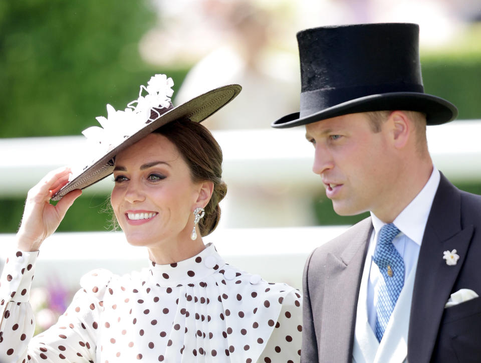 ASCOT, ENGLAND - JUNE 17: Catherine, Duchess of Cambridge, and Prince William, Duke of Cambridge during Royal Ascot 2022 at Ascot Racecourse on June 17, 2022 in Ascot, England. (Photo by Chris Jackson/Getty Images)
