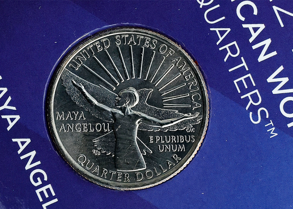 A detail image of the new Maya Angelou quarter dollar coin during a ceremony at the U.S. Capitol.