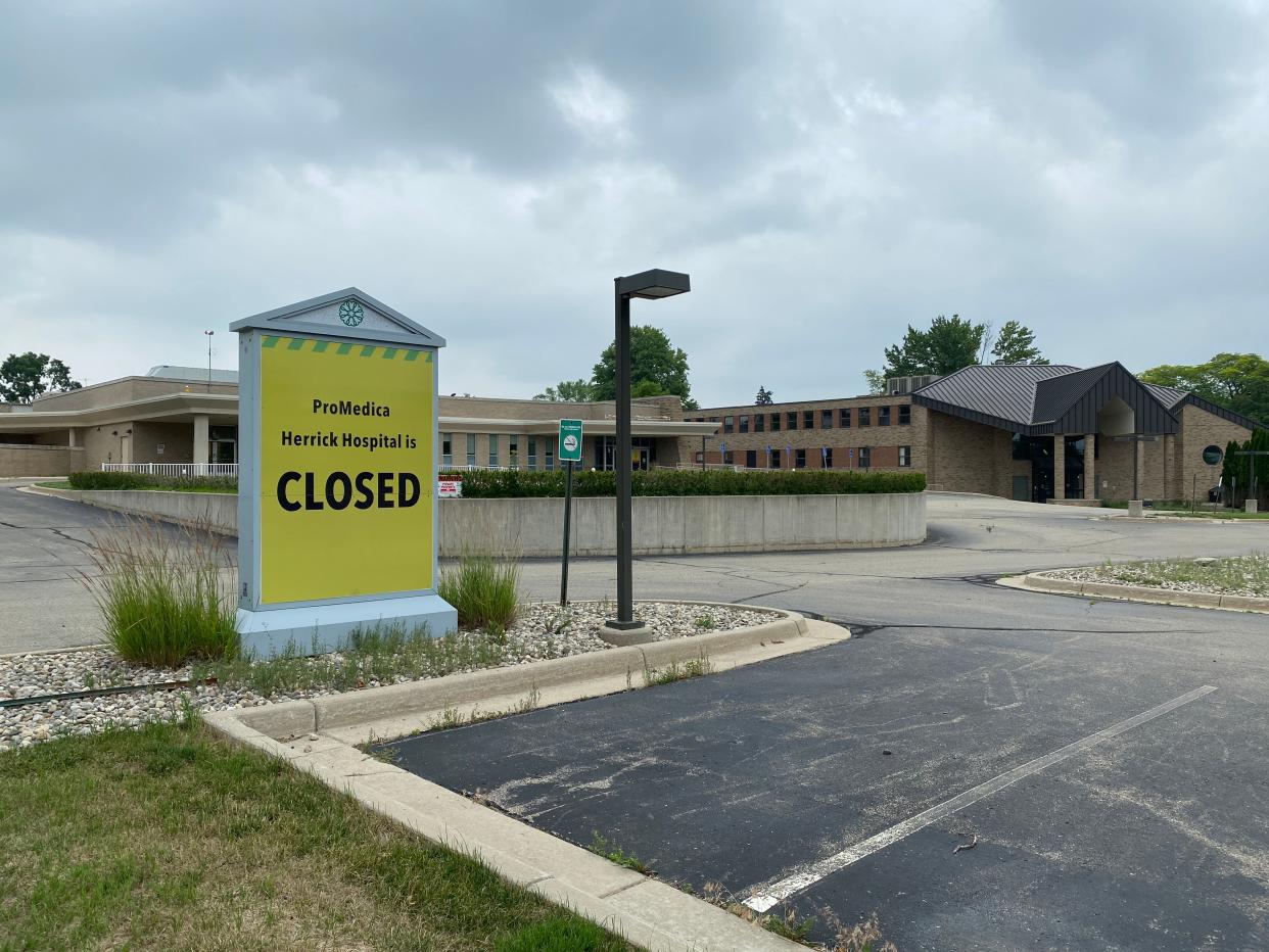 The south side of the former ProMedica Herrick Hospital in Tecumseh is pictured Saturday, July 1, 2023.