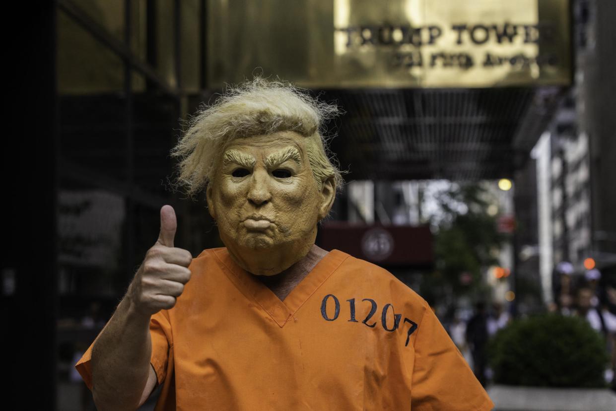  Protester in Trump costume outside Trump Tower. 