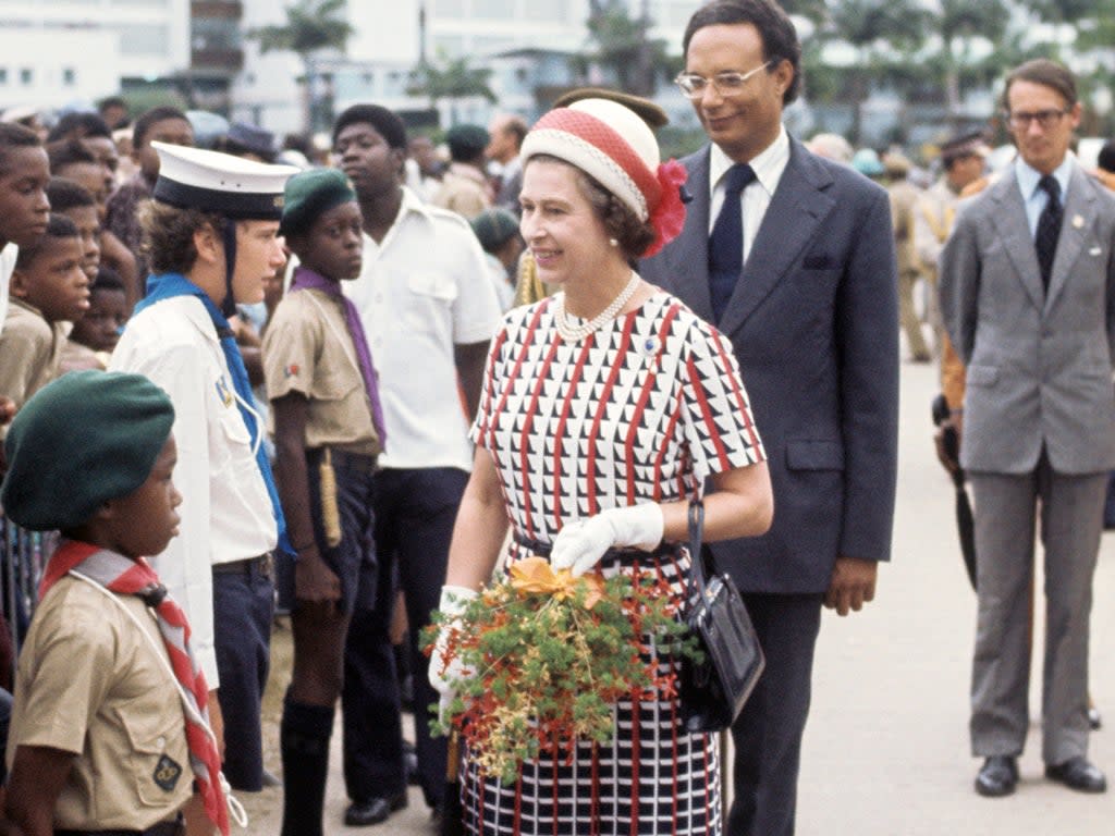 The Queen visits Bridgetown during her silver jubilee tour in 1977  (PA)