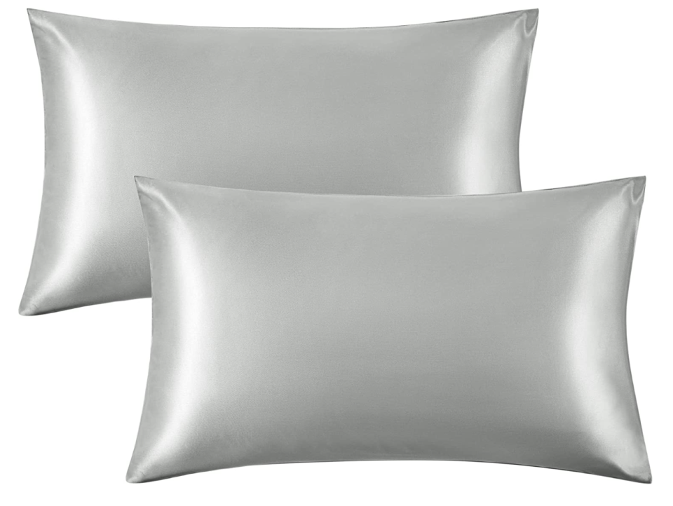 Bedsure Satin Pillow Case in silver/grey (photo via Amazon)