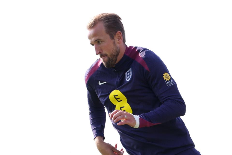 Kane in training for England, ahead of their game with Ireland on 7 September (The FA via Getty Images)