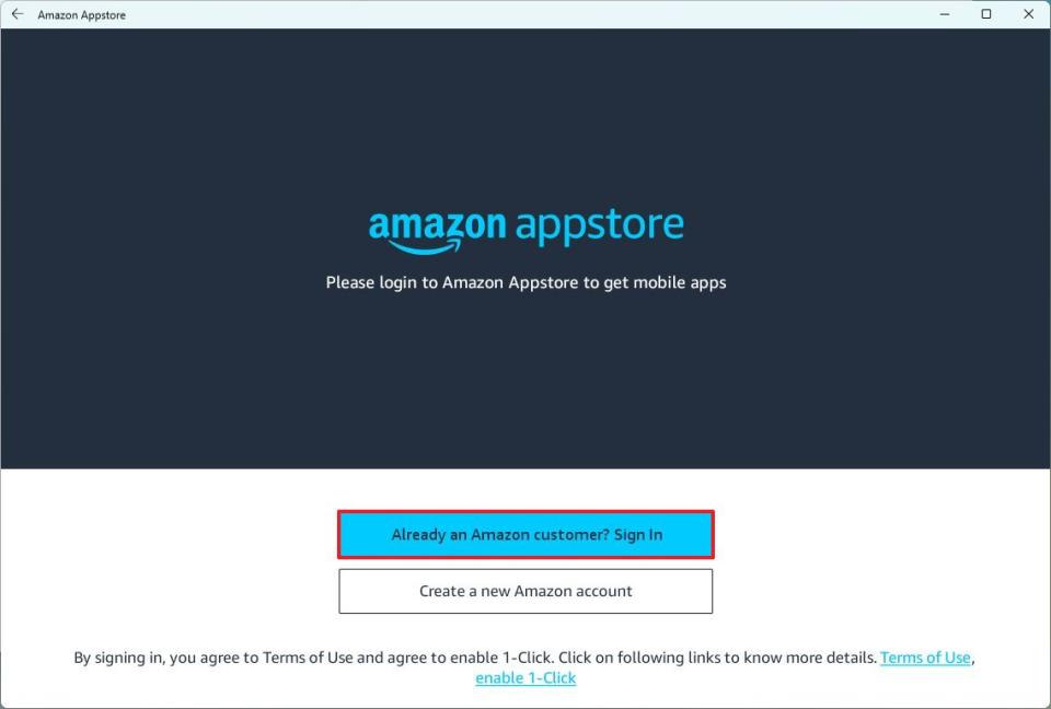 Amazon AppStore login