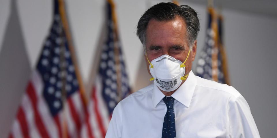 Sen. Mitt Romney, R-Utah, leaves a Republican luncheon on Capitol Hill in Washington, Thursday, June 4, 2020. (AP Photo/Susan Walsh)