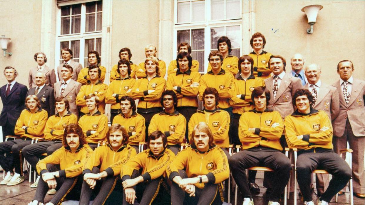 1974 : Australia's 1974 World Cup Socceroos squad in team photo in Berlin for finals in West Germany. Soccer.