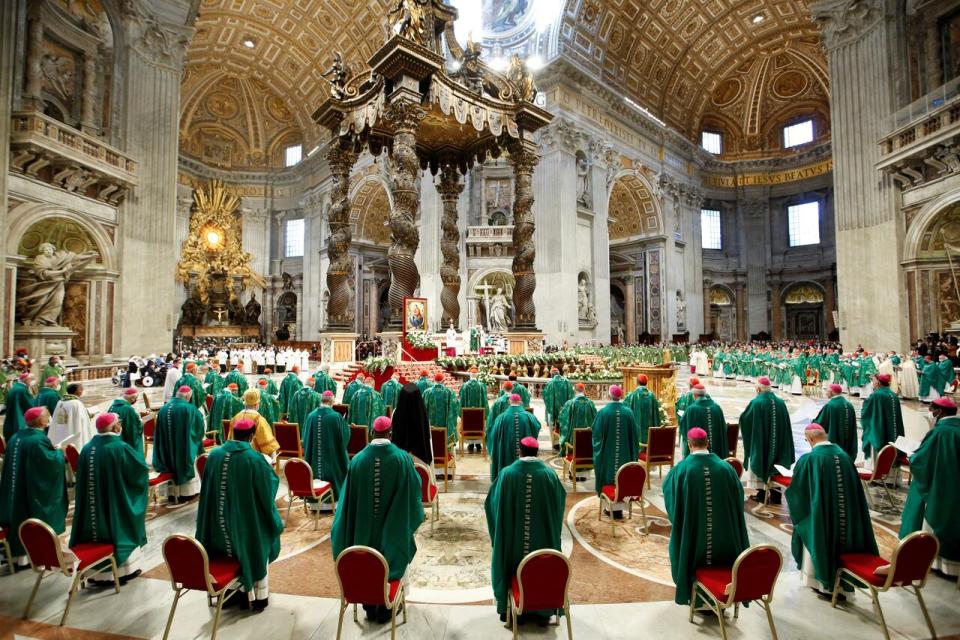 Pope Francis leads a mass to open the synod of bishops in Vatican City, October 10, 2021. REUTERS/Remo Casilli