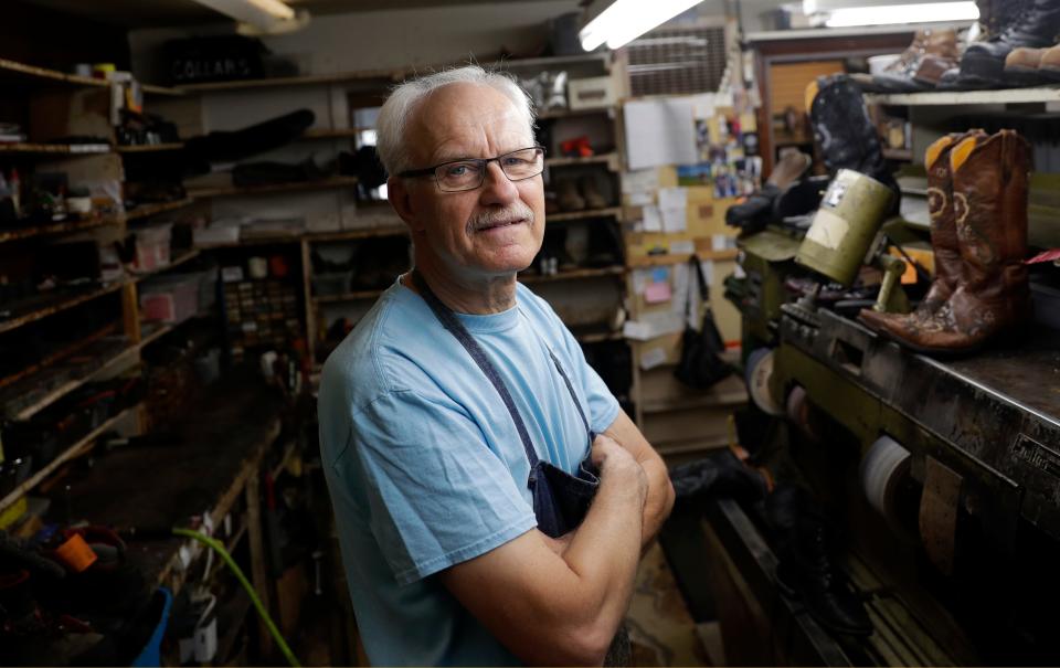 Jim Walczyk, owner of Don's Shoe Service, pictured in his shop on July 1, 2022, in Green Bay, Wis.