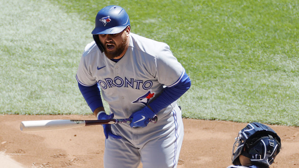 Rowdy Tellez is slowly starting to warm up after an ice-cold start to the year. (Photo by Sarah Stier/Getty Images)