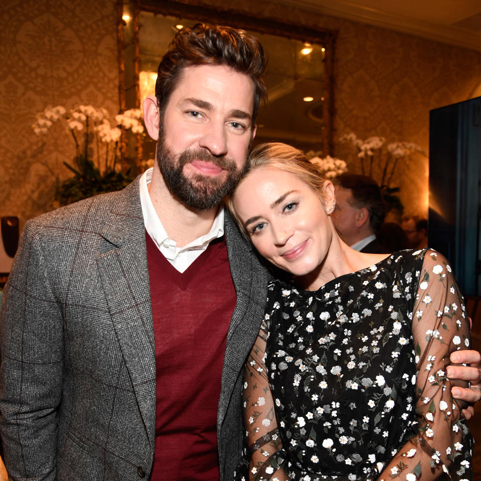 John Krasinski and Emily Blunt pose together at the BAFTA Los Angeles Tea Party on January 5, 2019