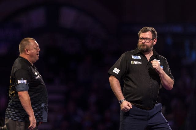 James Wade celebrates beating Mervyn King