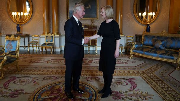 PHOTO: Britain's King Charles III during his first audience with Prime Minister Liz Truss at Buckingham Palace, London, on Sept. 9, 2022, following the death of Queen Elizabeth II on Thursday. (Yui Mok, Pool via AP)